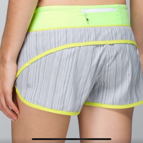 lululemon athletica Pants - 🎉 HP 🎉LULELEMON GREY WITH YELLOW TRIM SPEED UP LINED SHORTS